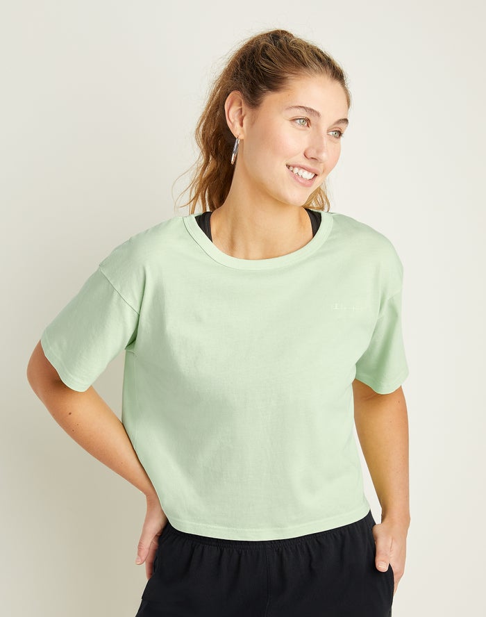 Champion Lightweight Cropped T-Shirt Dames - LichtGroen - Belgie 2801NKYTX